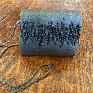 New * GLITTERY Fabric GUNMETAL GRAY Bugle Beads EVENING BAG * Strap (or inside)